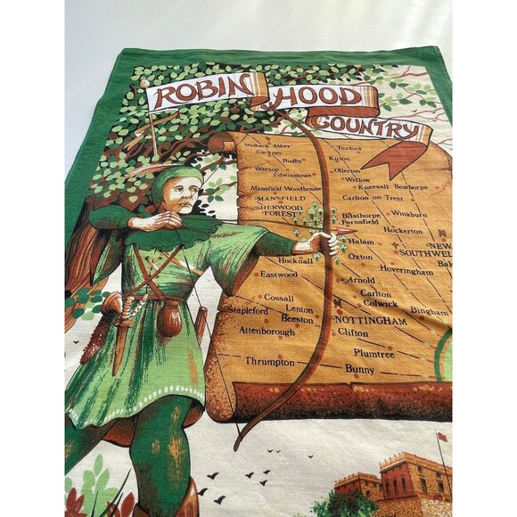 Vintage 60s Robin Hood Country linen tea towel, designed by Clive Mayor - Picture 2 of 10